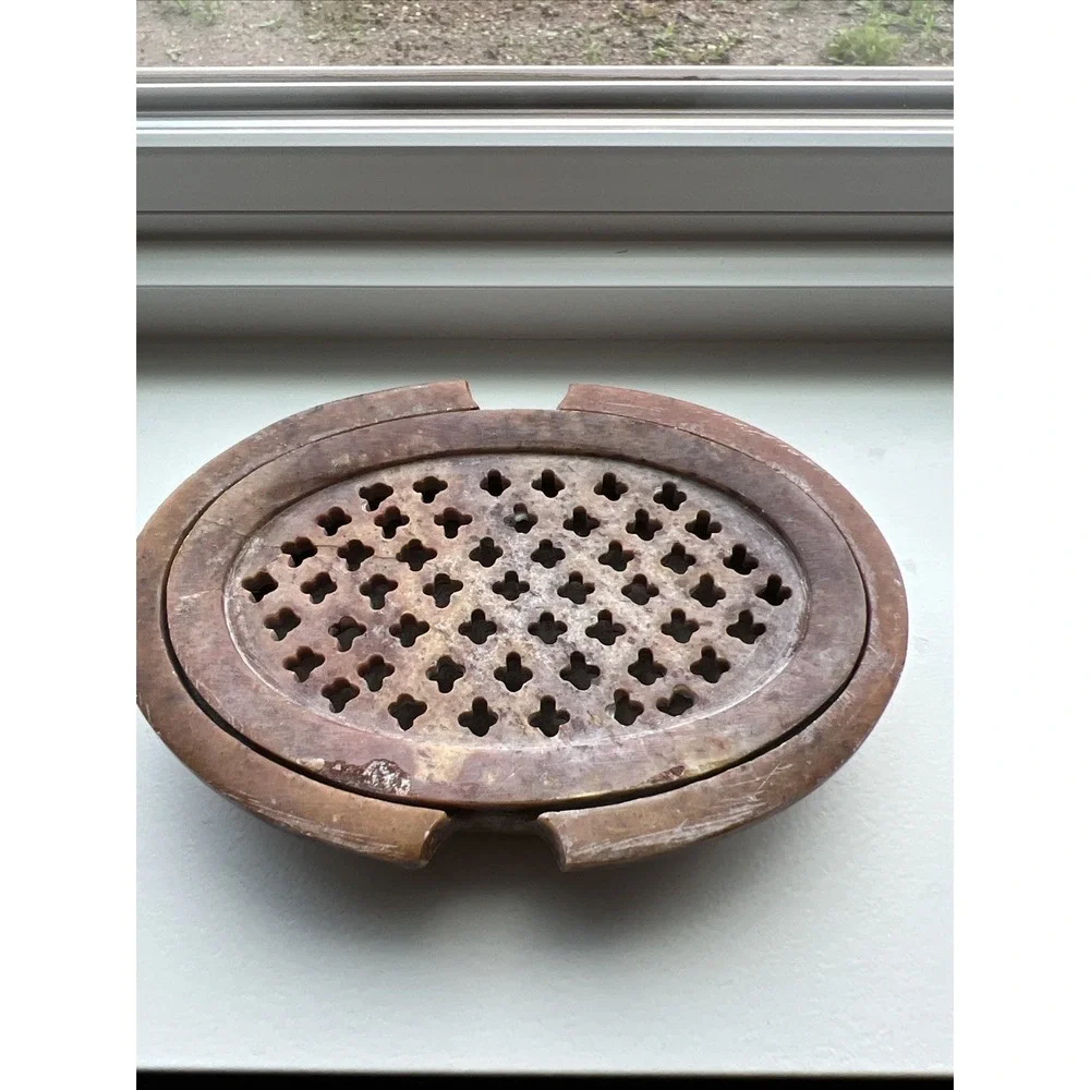Natural SOAPSTONE 2pc. Oval Lattice Insert SOAP DISH No Two Are Alike